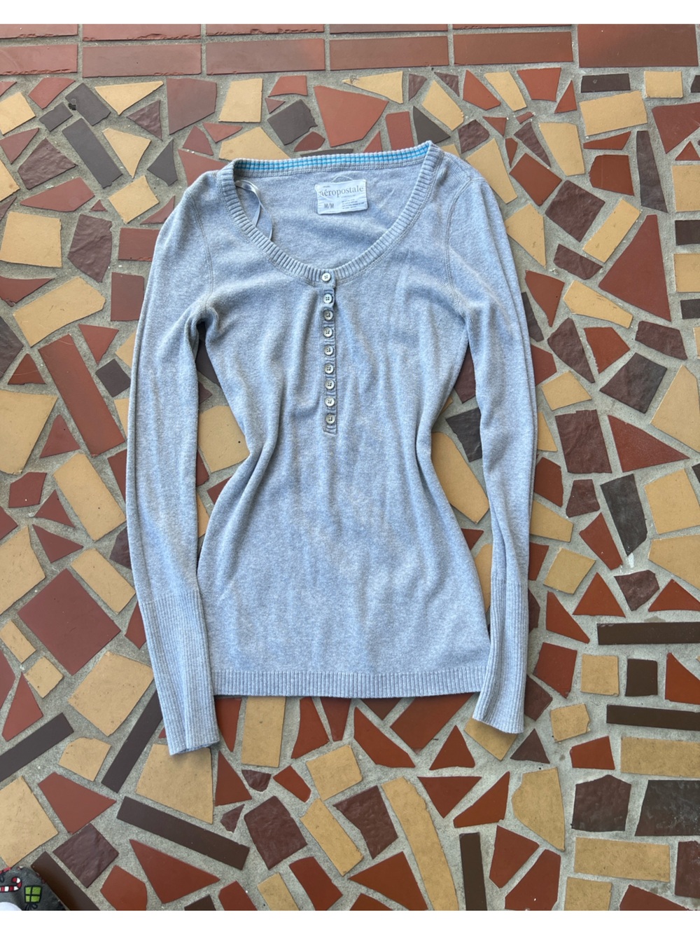 Aeropostale Light gray Scoop Neck Button-Front Sweater